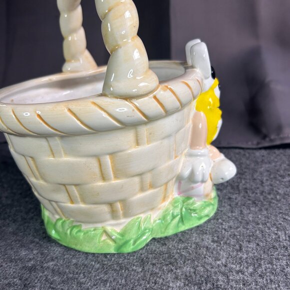 M&M Ceramic Easter Basket Vintage Yellow Red Easter‎ Bunny - Picture 9 of 15